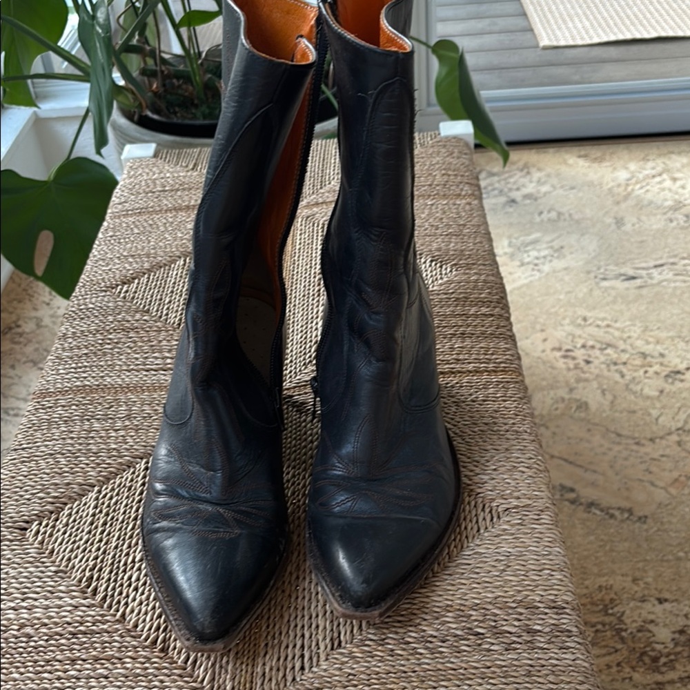 Frye Black Leather Ankle Boots
